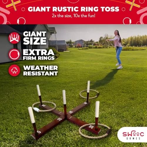 Swooc Rustic Ring Toss Game XL Size | All Weather Outdoor Yard Toy for Adults & Kids thumbnail 2