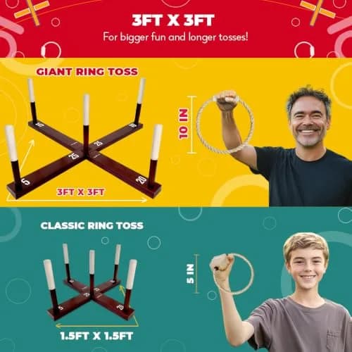 Swooc Rustic Ring Toss Game XL Size | All Weather Outdoor Yard Toy for Adults & Kids thumbnail 3