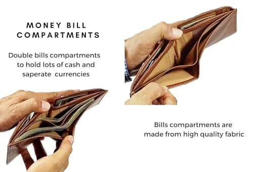 Bullz Genuine Cow Leather Thick Dual Credit Card Wallet | RFID Bifold Large Men’s Wallet (Tan) thumbnail 6