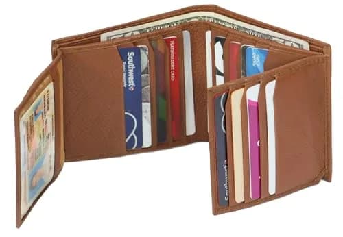Bullz Genuine Cow Leather Thick Dual Credit Card Wallet | RFID Bifold Large Men’s Wallet (Tan) thumbnail 3