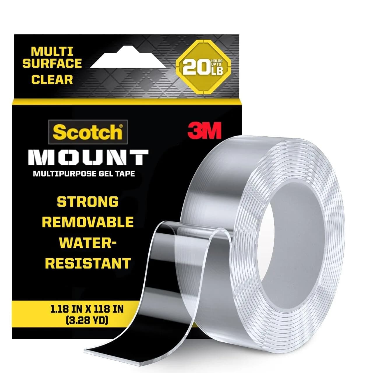 Scotch-Mount Multi-Purpose Gel Mounting Tape, Clear, 1 Roll | Heavy Duty Removable Adhesive - main product image