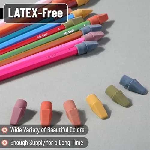 Mr. Pen Pencil Top Erasers, 120 Pack, Folk Festival Colors | Latex-Free & Smudge-Free Erasing thumbnail 4