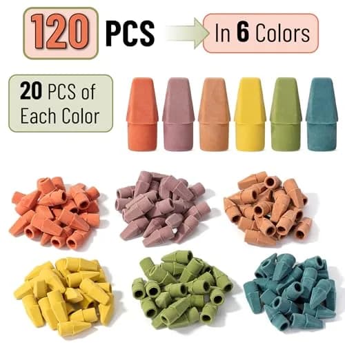 Mr. Pen Pencil Top Erasers, 120 Pack, Folk Festival Colors | Latex-Free & Smudge-Free Erasing thumbnail 2