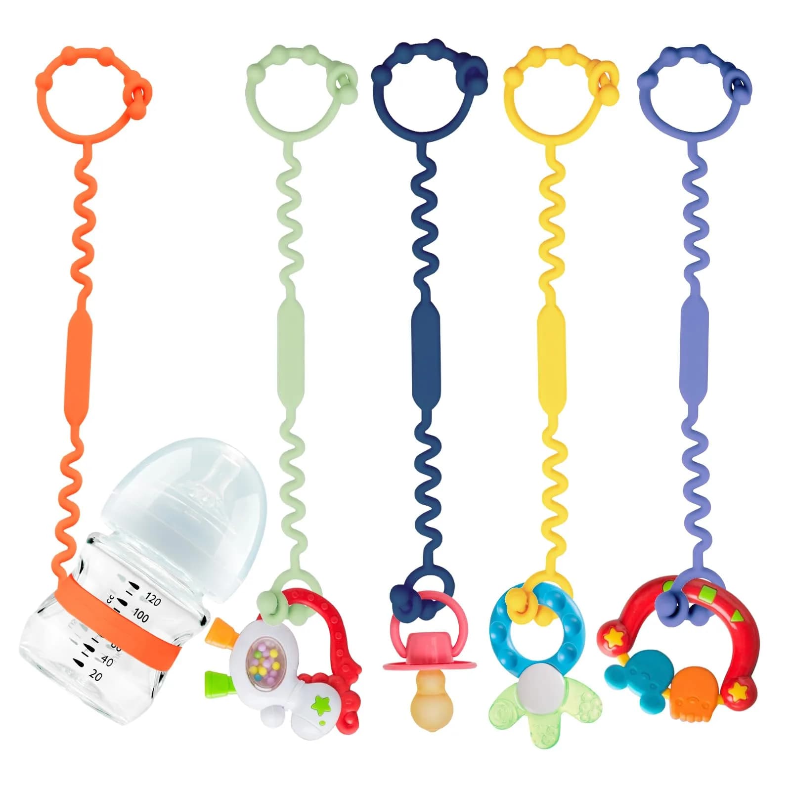 Yunaeduo Silicone Toy Straps for Baby, 5 Pack | Adjustable, BPA-Free, Heat-Resistant Toy Holder for Stroller, High Chair, Sippy Cups - main product image