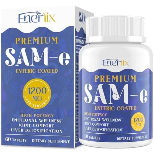 Enerlix SAM-e Supplement with CoQ10 & 5-HTP | 60 Tablets | Enteric Coated for Better Absorption thumbnail 1
