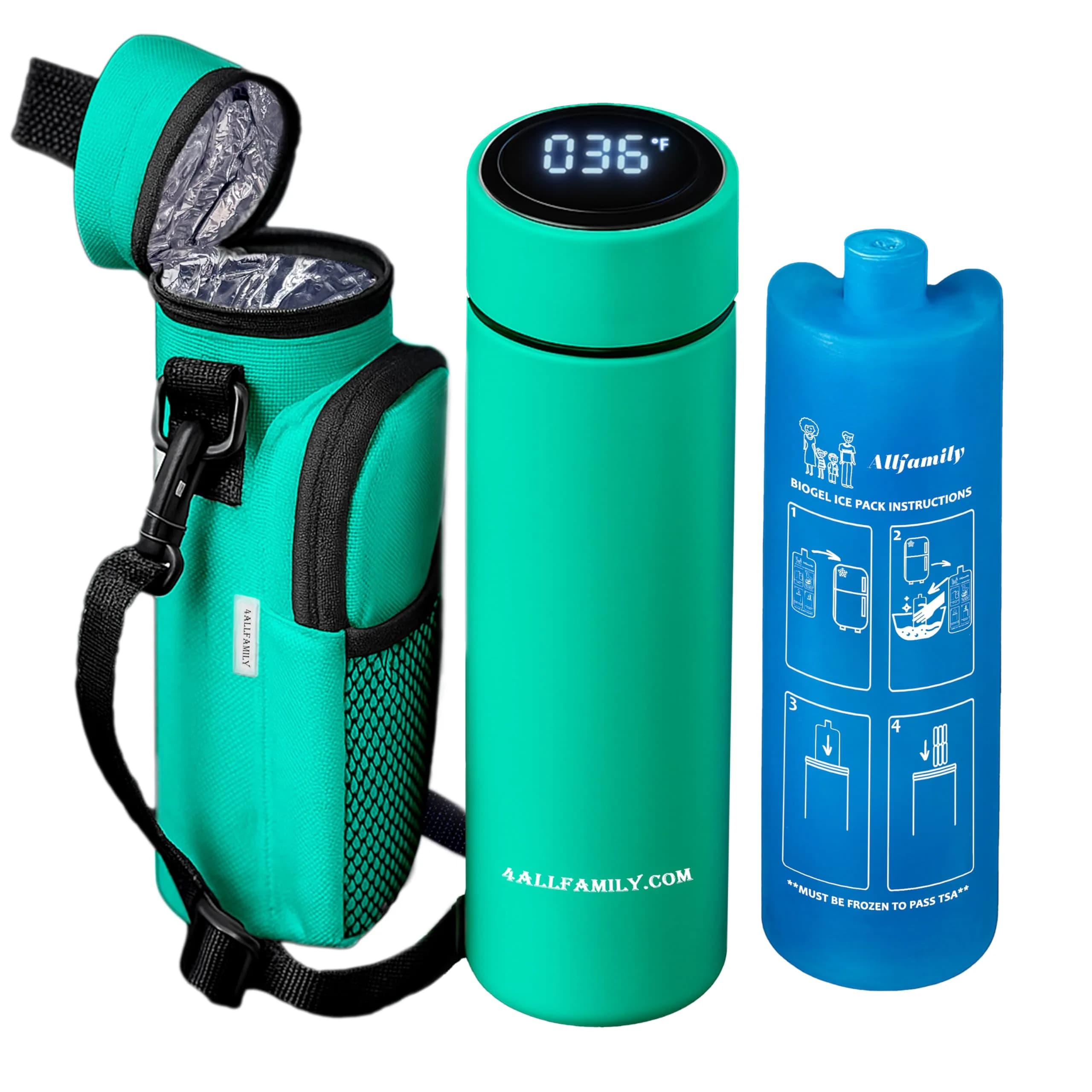 4ALLFAMILY Nomad Medium Pro Insulin Cooler Travel Case with Biogel Pack & Temp Display 0.41 kg (0.9 lb) | Keeps Medication Cool for 27 Hours