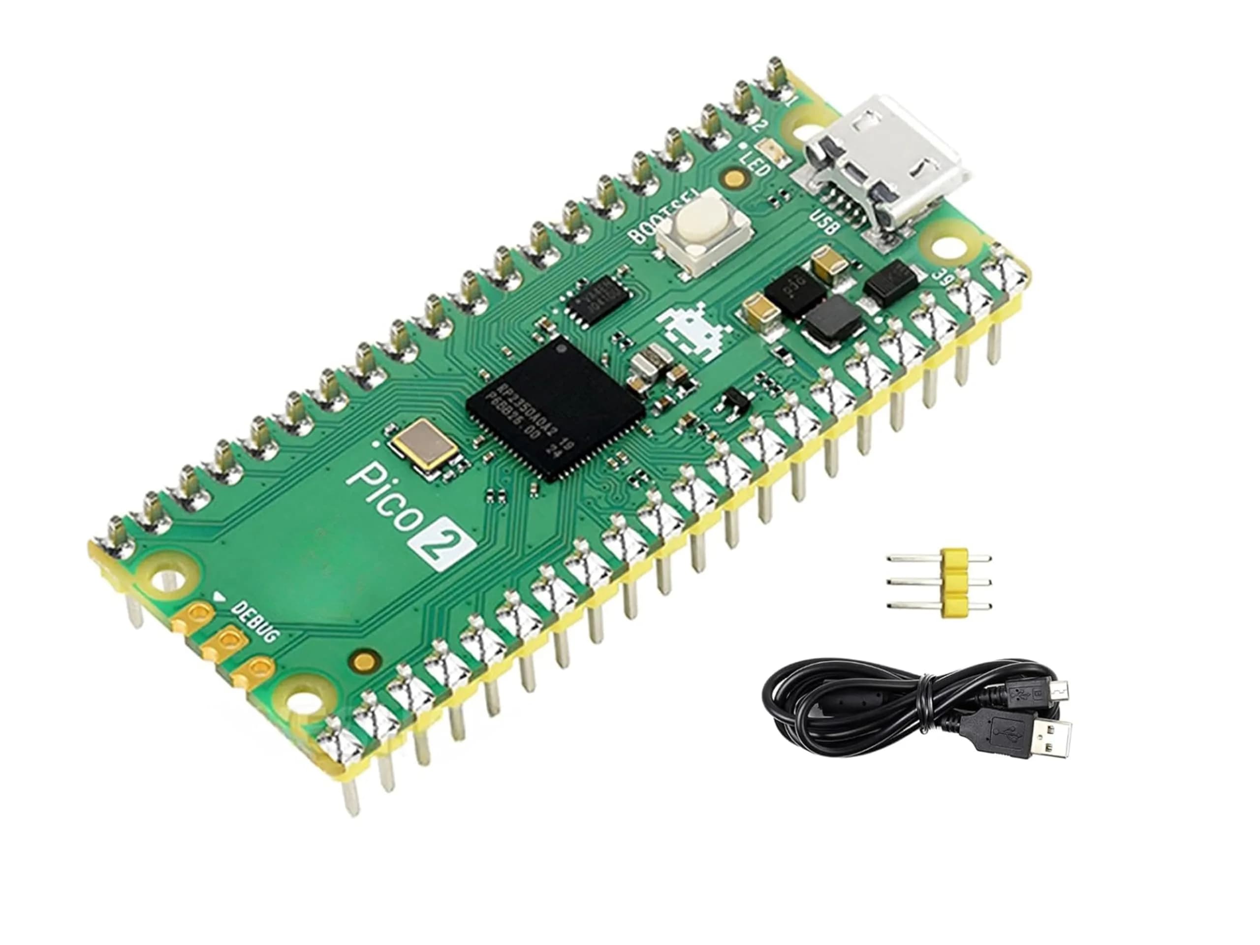 UeeKKoo Pico 2 with Yellow Pre-Soldered Header | Dual-Core Microcontroller Board for Raspberry Pi Pico 2 (150 MHz, 4MB Flash)