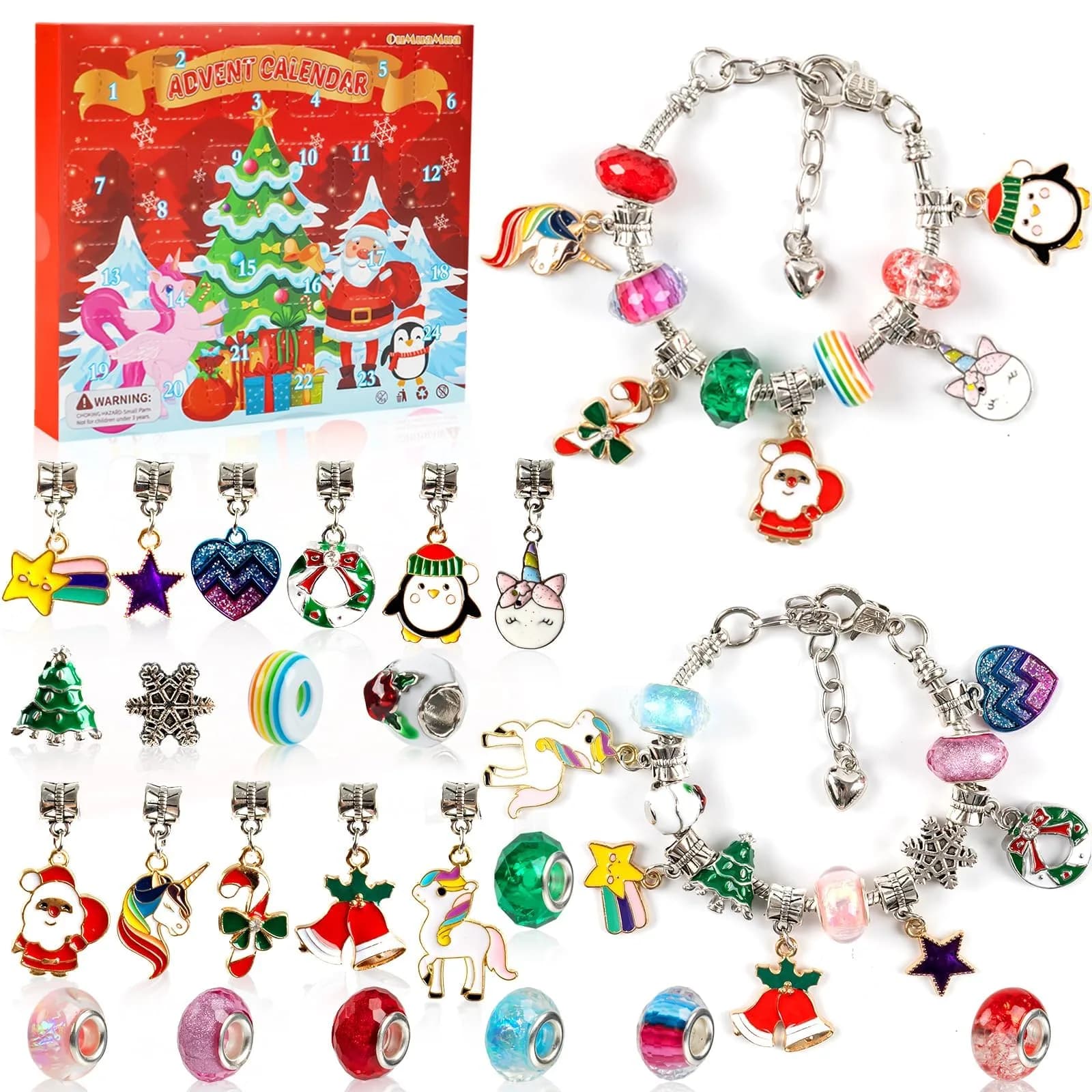 OuMuaMua Christmas Bracelets Advent Calendar 2026 | Kids & Adults Holiday Jewelry