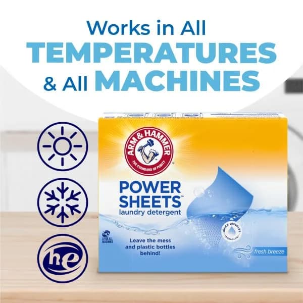 Arm & Hammer Laundry Detergent Power Sheets Fresh Breeze, 70 Loads (35 Sheets x 2 Packs) | Eco-Friendly & HE Compatible thumbnail 13