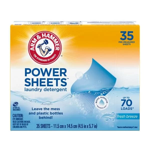 Arm & Hammer Laundry Detergent Power Sheets Fresh Breeze, 70 Loads (35 Sheets x 2 Packs) | Eco-Friendly & HE Compatible thumbnail 3