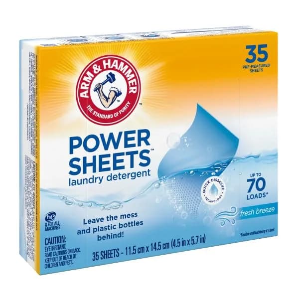 Arm & Hammer Laundry Detergent Power Sheets Fresh Breeze, 70 Loads (35 Sheets x 2 Packs) | Eco-Friendly & HE Compatible thumbnail 6