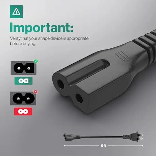 LORDTRONICS 2 Prong Polarized Power Cord 5Ft | Compatible with Vizio, Sony, Bose, Brother, Singer thumbnail 2