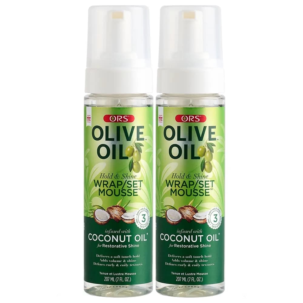 ORS Olive Oil Hold & Shine Wrap Set Mousse 7 oz | Coconut Oil Infused for Restorative Shine - main product image