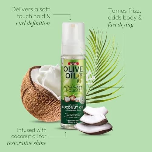 ORS Olive Oil Hold & Shine Wrap Set Mousse 7 oz | Coconut Oil Infused for Restorative Shine thumbnail 2