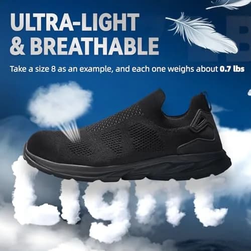 Furuian Slip On Steel Toe Safety Shoes for Men Lightweight Breathable Steel Toe Work Sneakers Comfortable Non Slip Safety Work Tennis Shoes for Men Black thumbnail 4