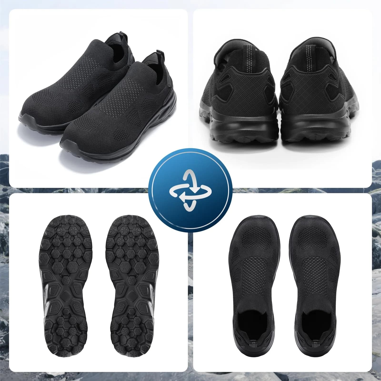 Furuian Slip On Steel Toe Safety Shoes for Men Lightweight Breathable Steel Toe Work Sneakers Comfortable Non Slip Safety Work Tennis Shoes for Men Black | Impact-Resistant Construction Footwear thumbnail 6