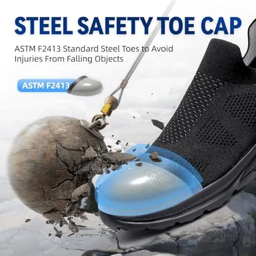 Furuian Steel Toe Safety Shoes for Men Lightweight Breathable Non Slip | Comfortable Work Sneakers (Size 10) thumbnail 2