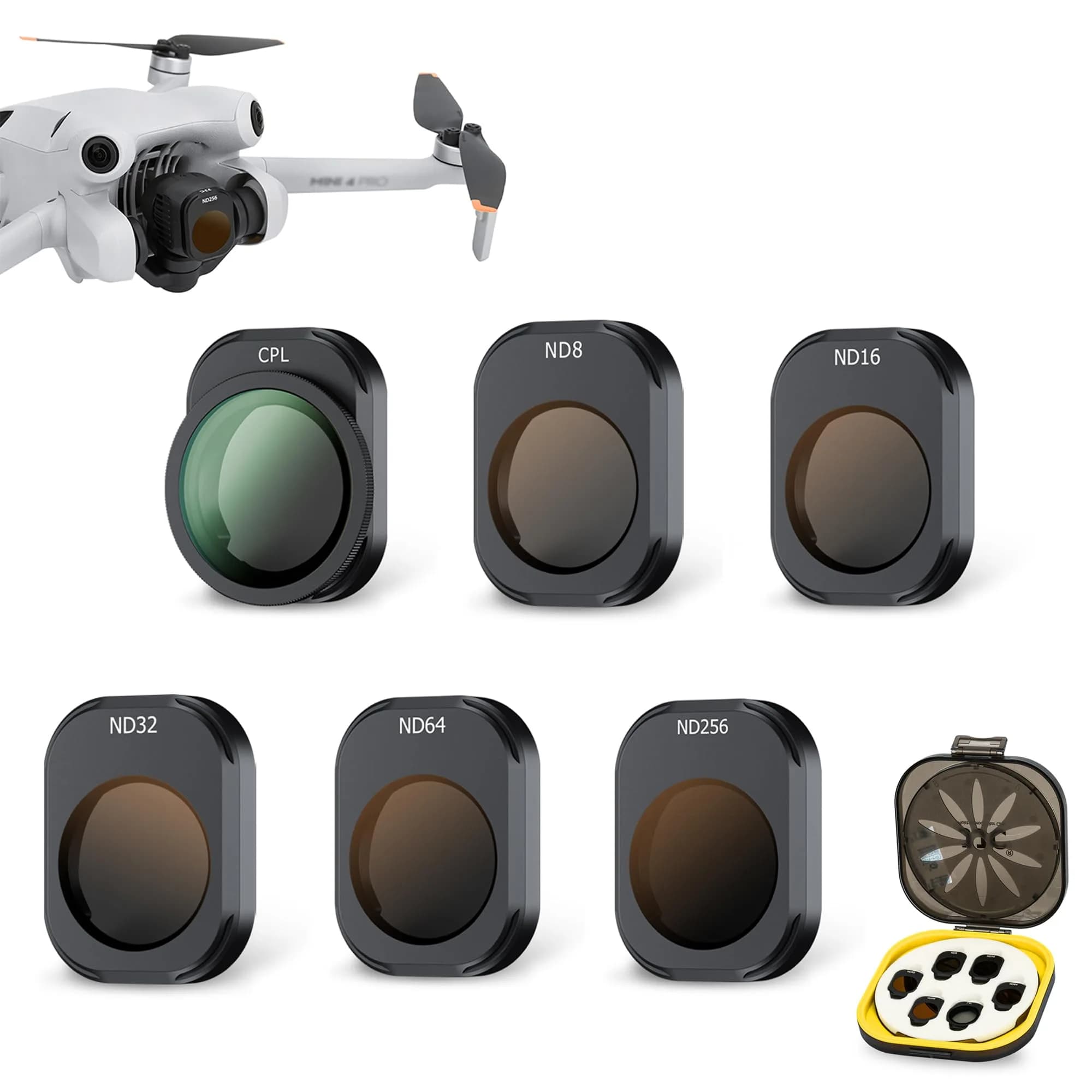 JJC Mini 4 Pro ND Filters 6 Pack Multi-Coated ND8/ND16/ND32/ND64/ND256/CPL Lightweight Aluminum — ND8+ND16+ND32+ND64+ND256+CPL