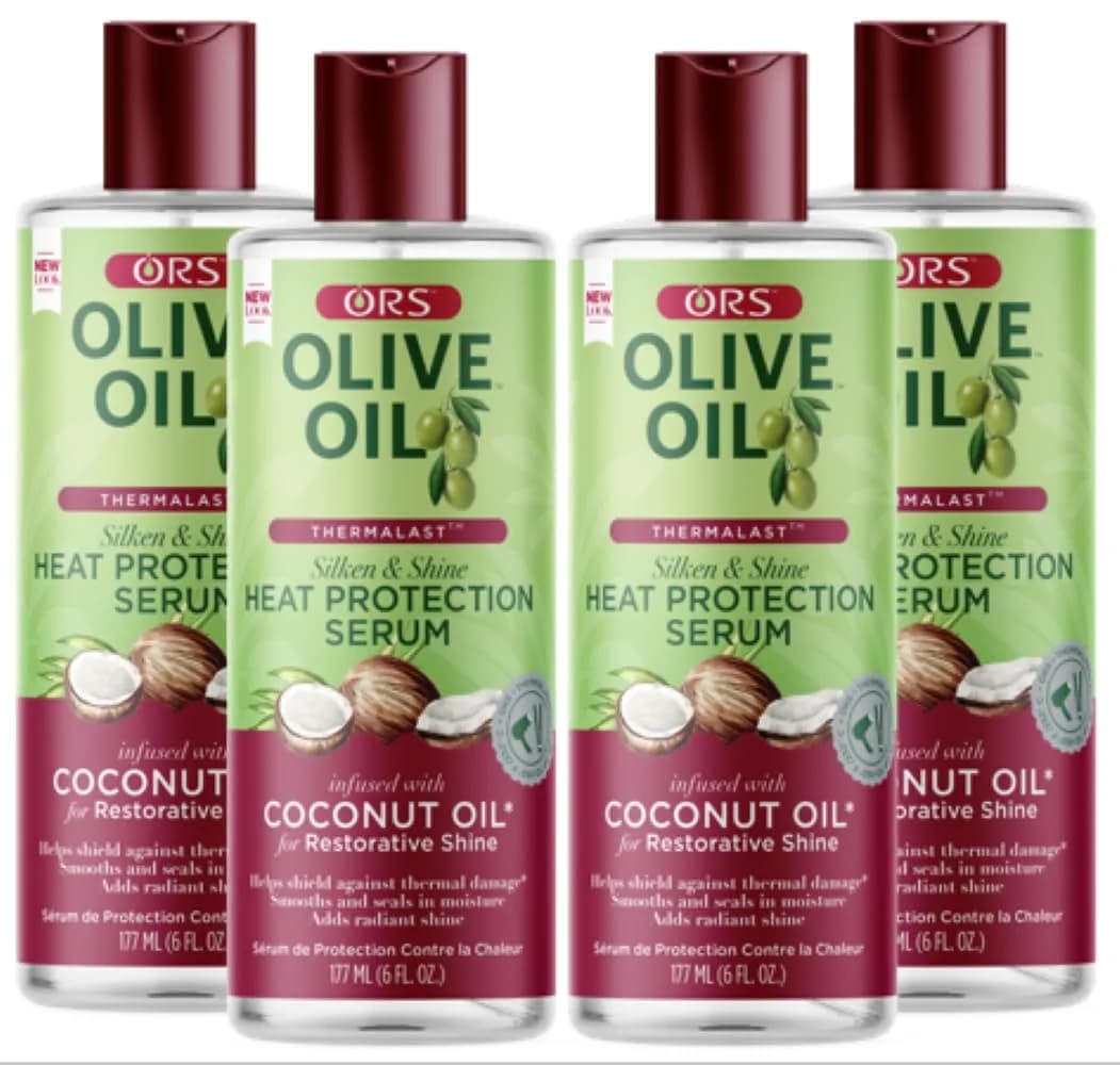 ORS Olive Oil Heat Protection Serum with Coconut Oil, 6 oz (Pack of 3) | High Shine & Heat Shield for All Hair Types — Pack of 4