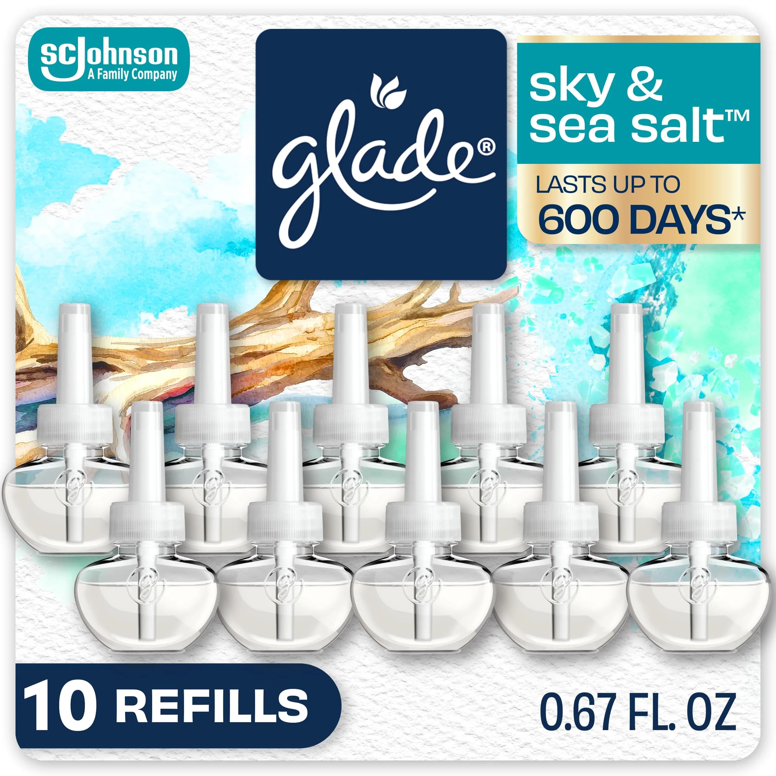 Glade PlugIns Refills Air Freshener Sky & Sea Salt 6.7 Fl Oz (199 ml) | Scented Oil with Essential Oils