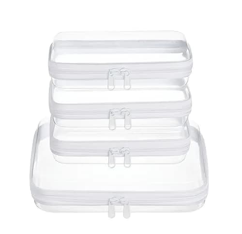 WELPIRT Clear Zipper Pouches, Hard Shell Zipper Case (M+3S) | Waterproof, Stackable, Transparent thumbnail 1