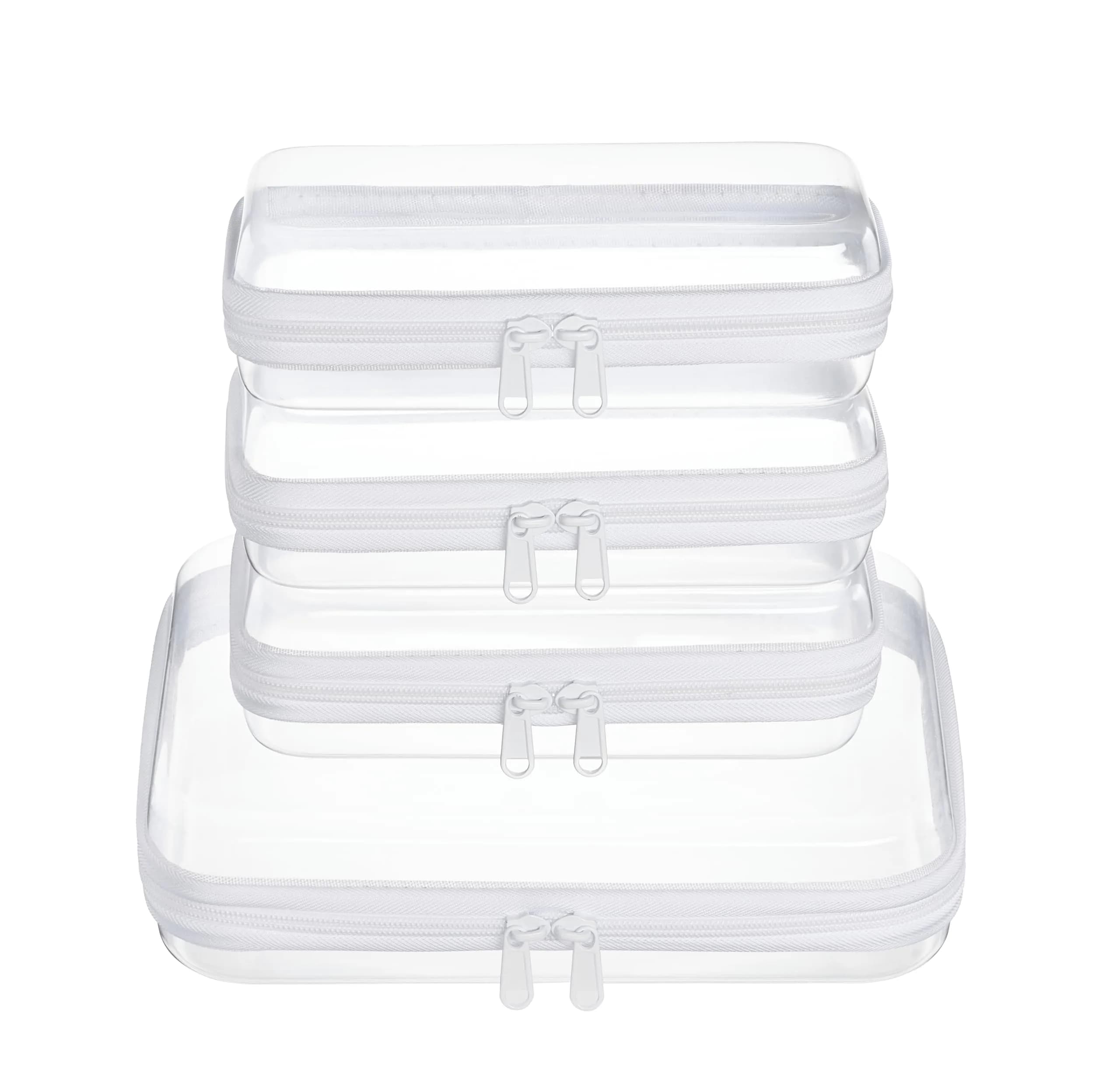 WELPIRT Clear Zipper Pouches, Hard Shell Zipper Case (M+3S) | Waterproof, Stackable, Transparent - main product image