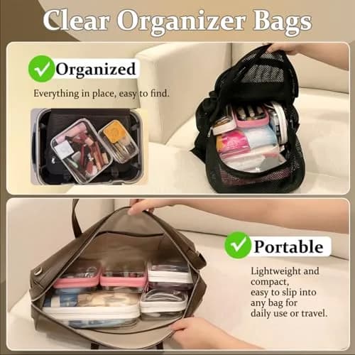 WELPIRT Clear Zipper Pouches, Hard Shell Zipper Case (M+3S) | Waterproof, Stackable, Transparent thumbnail 3
