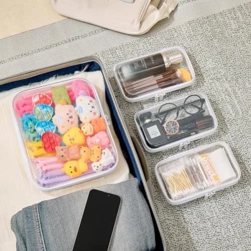 WELPIRT Clear Zipper Pouches, Hard Shell Zipper Case (M+3S) | Waterproof, Stackable, Transparent thumbnail 4