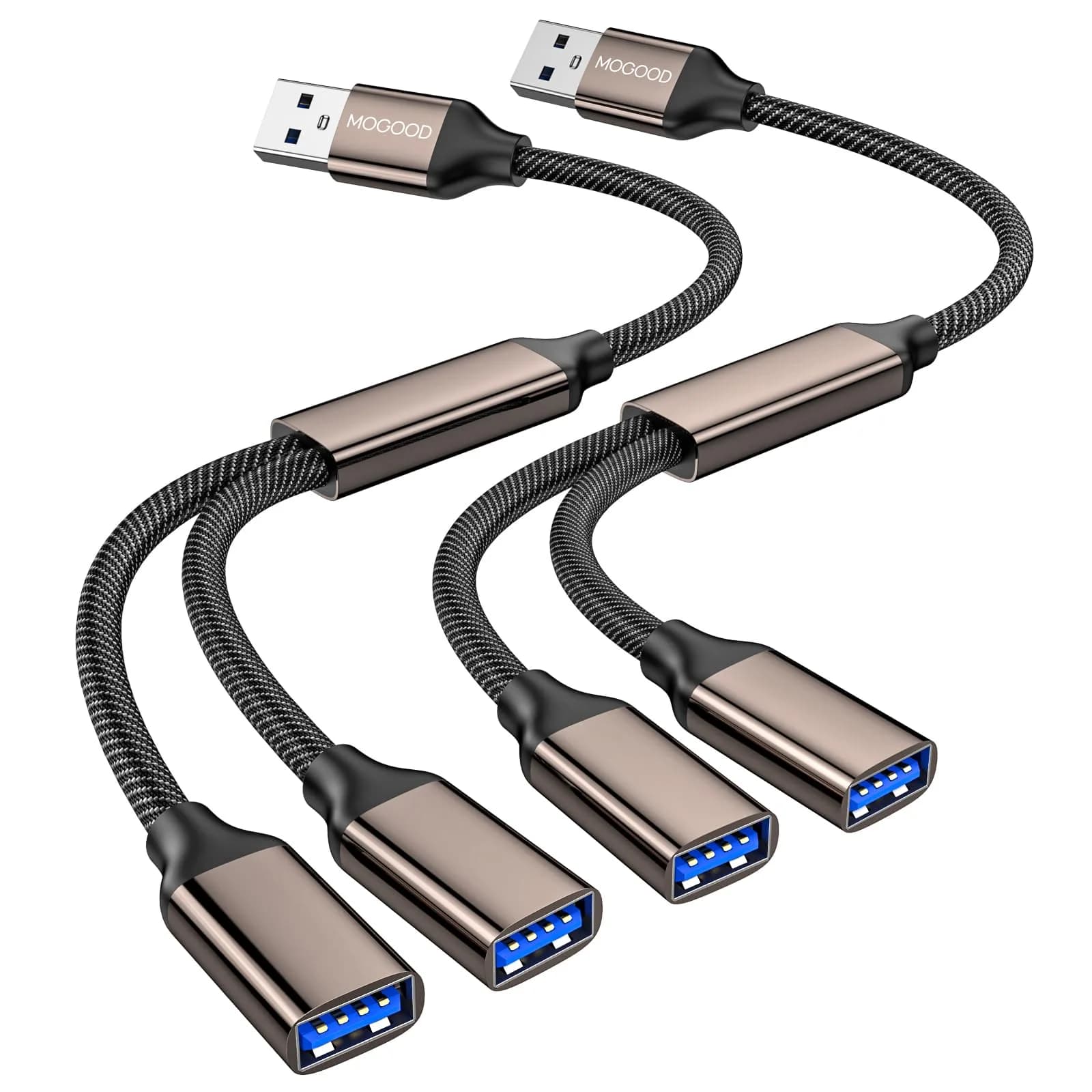 MOGOOD USB 3.0 Splitter Y Cable 10-inch, Silver | Expands 1 USB-A to 2 USB-A Ports, 5Gbps Data Transfer - main product image