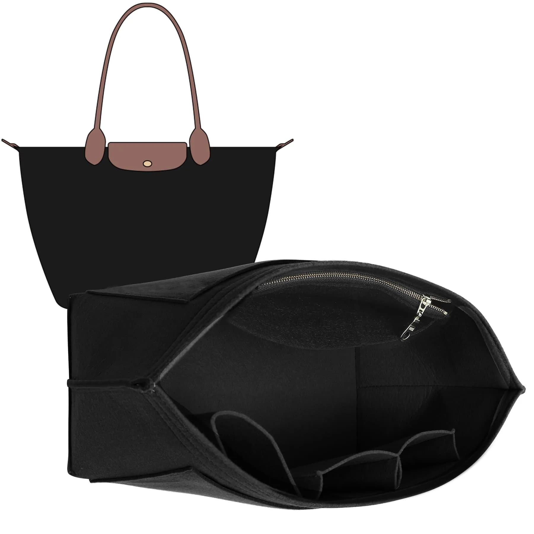 Doxo Felt Purse Organizer Insert for Longchamp Le Pliage Large Bag, Black | 27.4cm x 18.5cm x 22.1cm - main product image