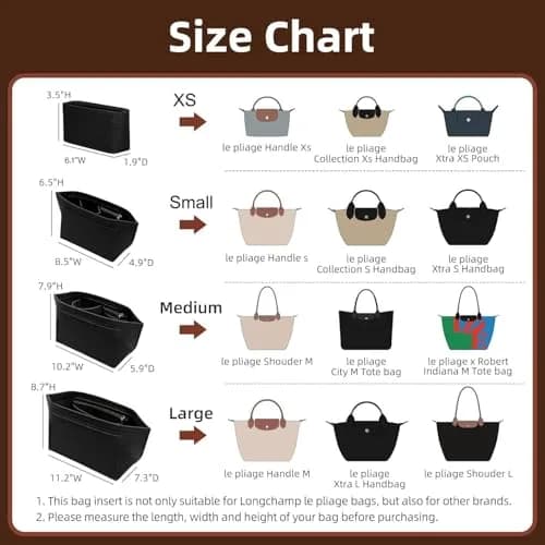 Doxo Felt Purse Organizer Insert for Longchamp Le Pliage Large Bag, Black | 27.4cm x 18.5cm x 22.1cm thumbnail 2