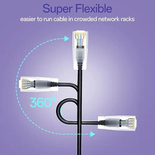 10Gsupxsel Cat6a Patch Cable 1ft | Slim, Pure Copper, 550MHz, 10G Data, Space-Saving, Black thumbnail 4