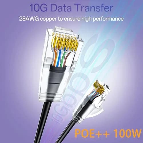 10Gsupxsel Cat6a Patch Cable 1ft | Slim, Pure Copper, 550MHz, 10G Data, Space-Saving, Black thumbnail 2