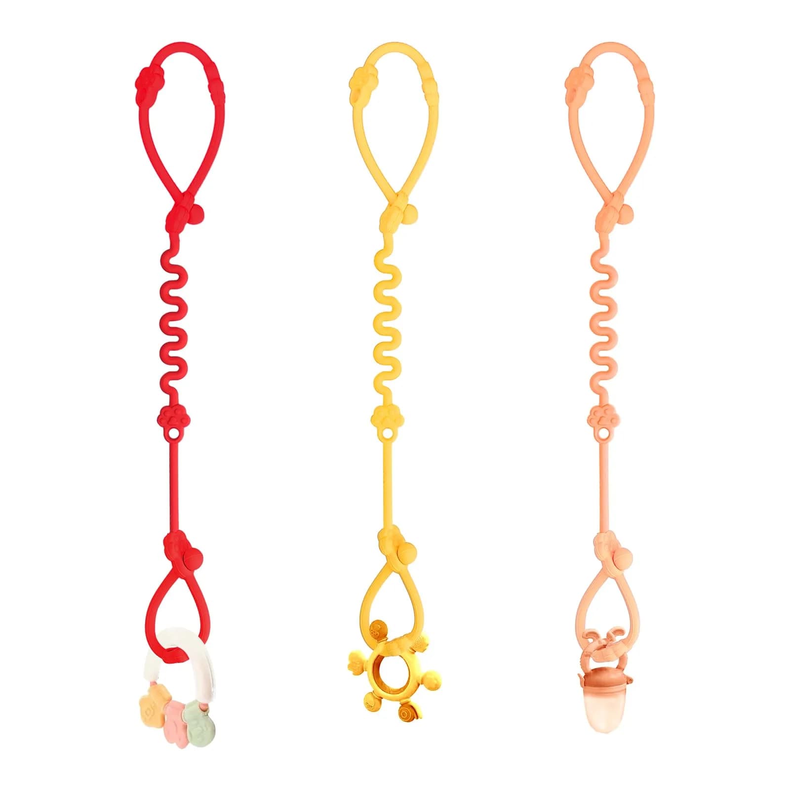 Yunaeduo Silicone Toy Straps for Baby, Toy Safety Straps for Stroller High Chair - BPA Free (Red Yellow Orange) | Adjustable Design - main product image