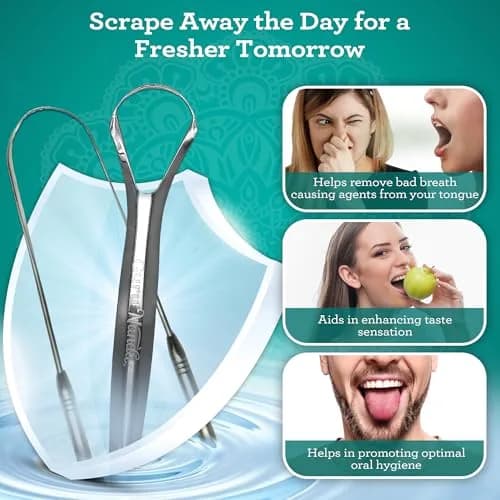 GuruNanda Stainless Steel Tongue & U-Shaped Scraper Pack (2 Pack) with Travel Case | Promotes Fresh Breath & Oral Hygiene thumbnail 4