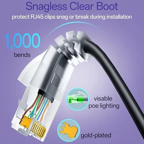 10Gsupxsel Cat6a Patch Cable 3ft | Slim, Pure Copper, 10G, Space-Saving, Black thumbnail 5