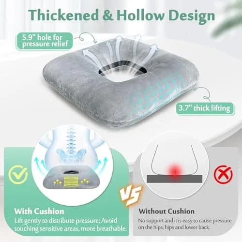 AOSSA Donut Seat Cushion for Tailbone Pain & Hemorrhoids | 40cm x 40cm (15.7" x 15.7") thumbnail 2
