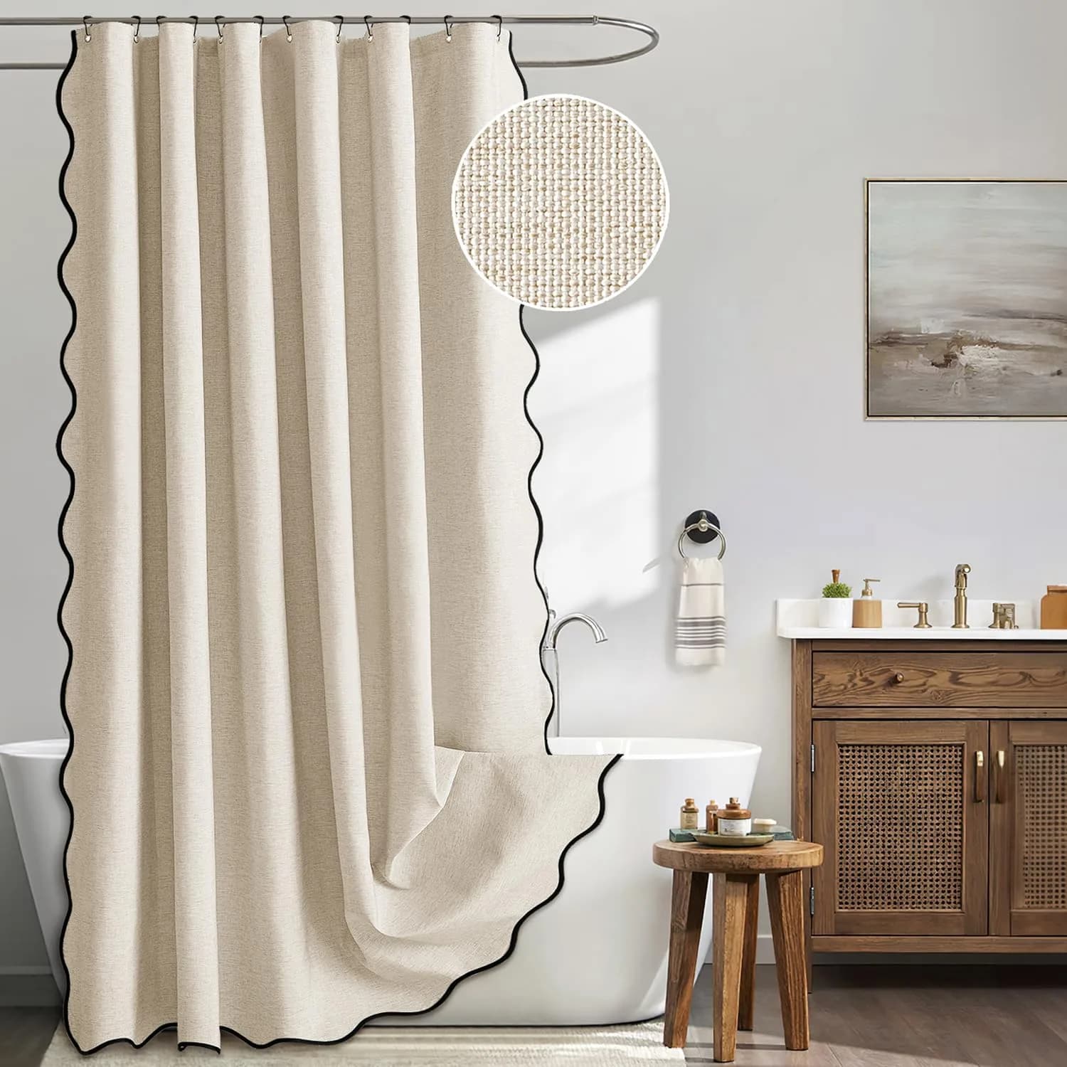 MIULEE Beige Linen Textured Shower Curtain W72*L72 Waterproof & Washable - main product image
