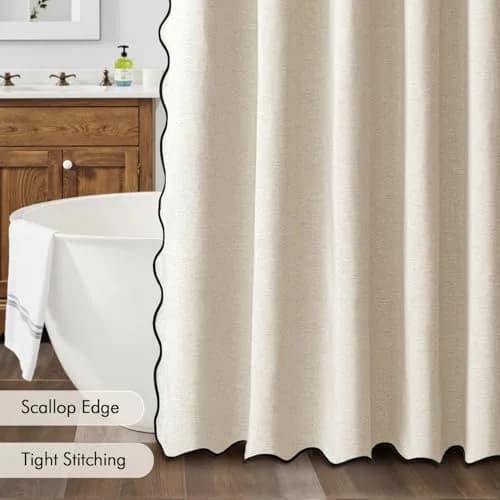 MIULEE Beige Linen Textured Shower Curtain W72*L72 Waterproof & Washable thumbnail 5