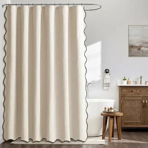 MIULEE Beige Linen Textured Shower Curtain W72*L72 Waterproof & Washable thumbnail 2