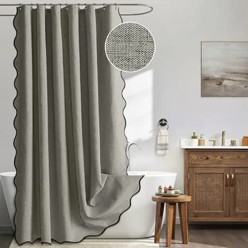 MIULEE Grey Scalloped Linen Shower Curtain 72x72 Inches | Waterproof & Elegant thumbnail 1