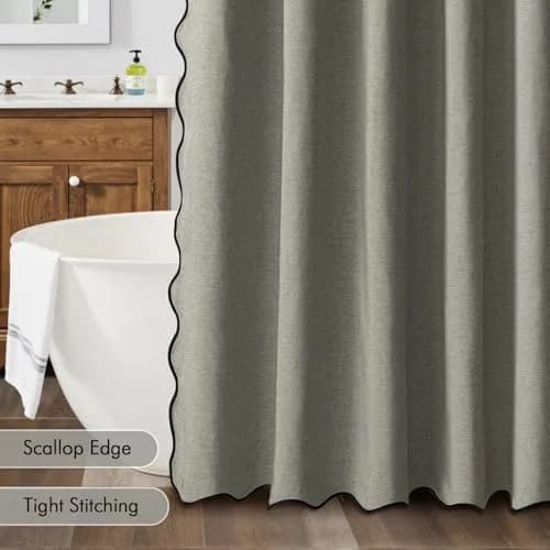 MIULEE Grey Scalloped Linen Shower Curtain 72x72 Inches | Waterproof & Elegant thumbnail 5