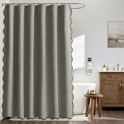 MIULEE Grey Scalloped Linen Shower Curtain 72x72 Inches | Waterproof & Elegant thumbnail 2