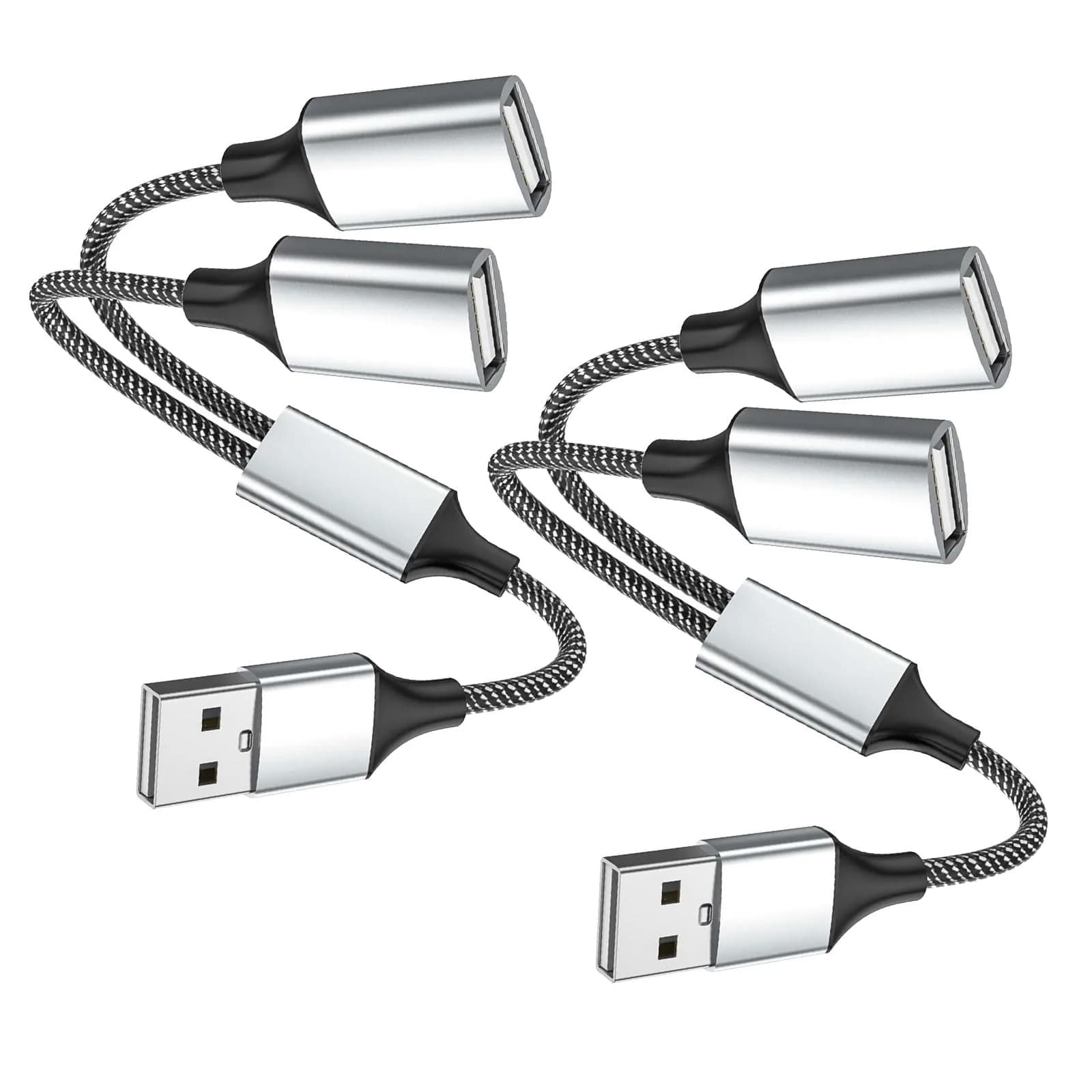 Fidioto 2-Pack USB-A Y Splitter Cable, 1 Male to 2 Female, 10-inch (25cm) - For Data & Charging