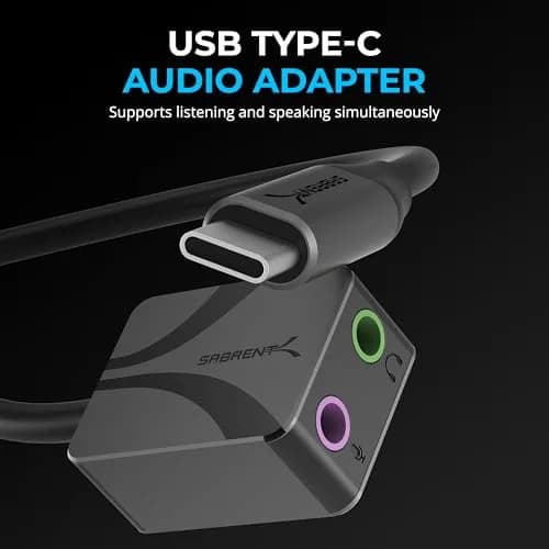 Sabrent USB-C to 3.5mm Audio Adapter, 24-bit/96kHz, Stereo Out & Mono Mic In, For Windows, macOS, Linux, Aluminum, Plug and Play thumbnail 2