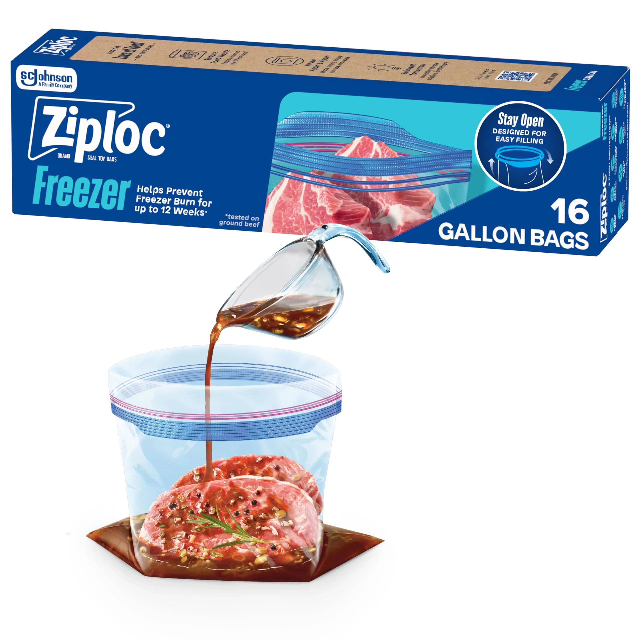 Ziploc Gallon Freezer Bags Stand-Up Bottom Easy to Fill 16 Count | Trusted USA Import for Food Preservation