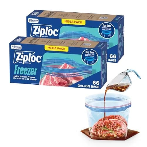 Ziploc Gallon Freezer Bags with Stay Open Design, 132 Total Count | Trusted Brand for Food Preservation thumbnail 1