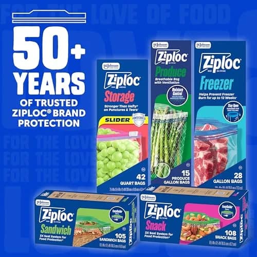 Ziploc Gallon Freezer Bags with Stay Open Design, 132 Total Count | Trusted Brand for Food Preservation thumbnail 7
