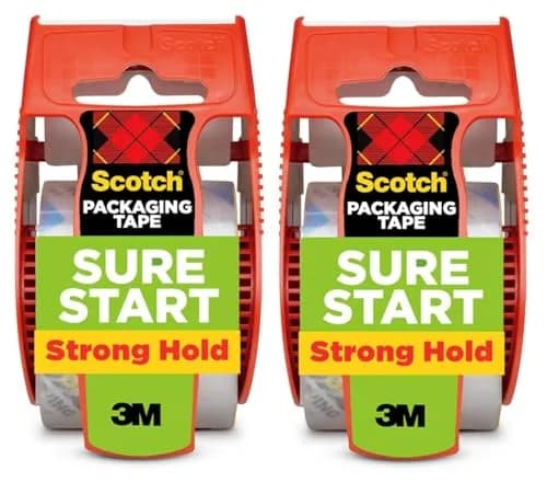 Scotch Sure Start Packing Tape Clear Quiet Unwind Easy Start 2 Rolls with Dispensers | Strong Hold for Moving Boxes thumbnail 1