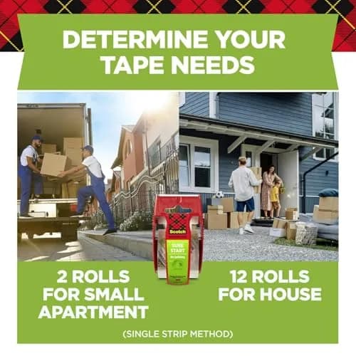 Scotch Sure Start Packing Tape Clear Quiet Unwind Easy Start 2 Rolls with Dispensers | Strong Hold for Moving Boxes thumbnail 5